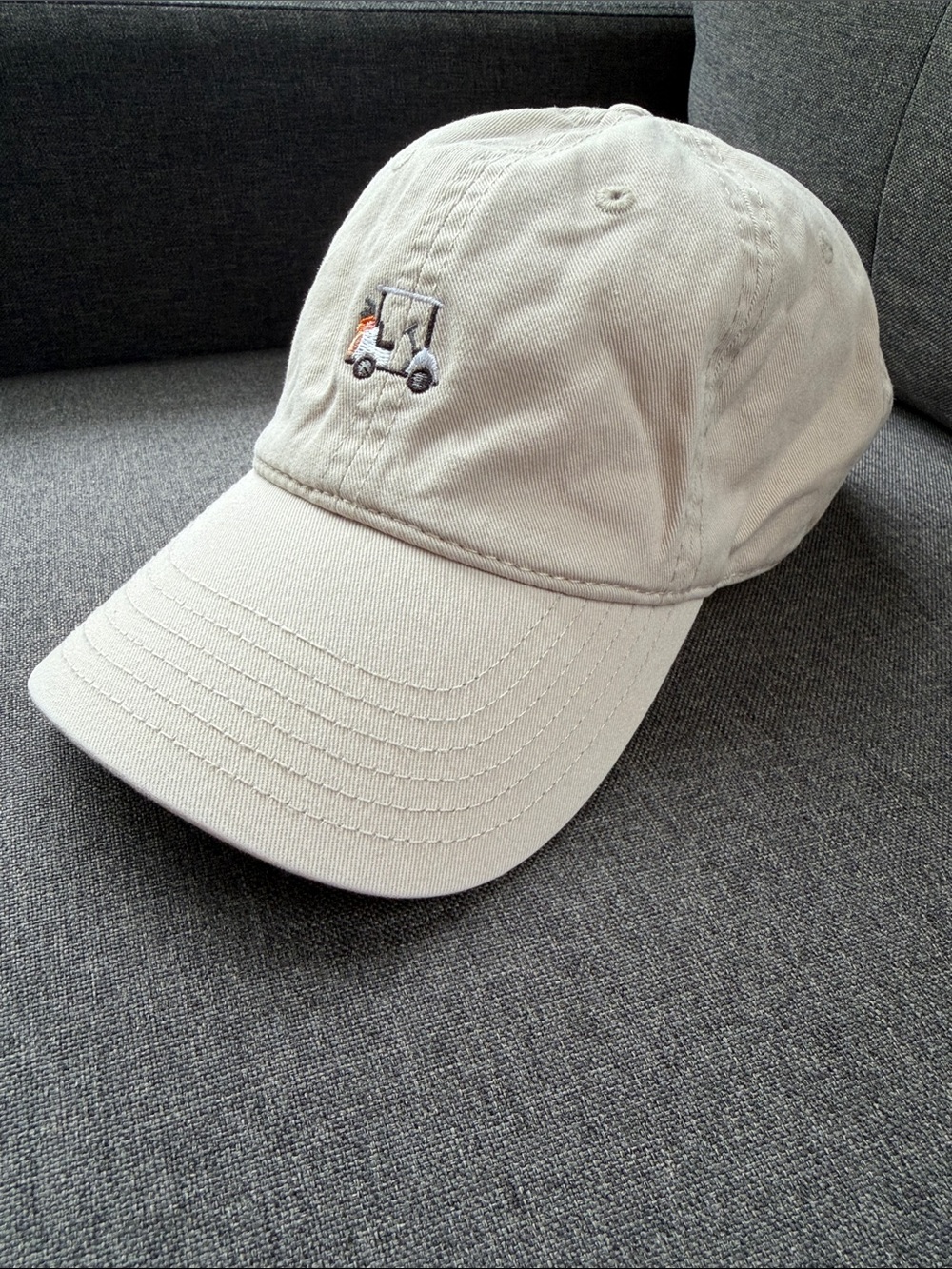 beige unisex Hat with Embroidered Golf Cart 100% cotton
